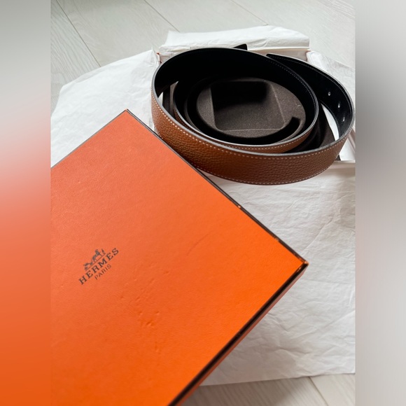Hermes Accessories - Hermès Reversible Togo Leather Strap Belt Black / Tan 95 cm